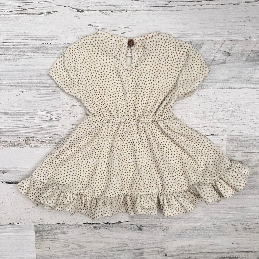 🦄 3/$36 Quincy Mae Terry Dress Girls 12-18M Cream Polka Dot Organic Cotton